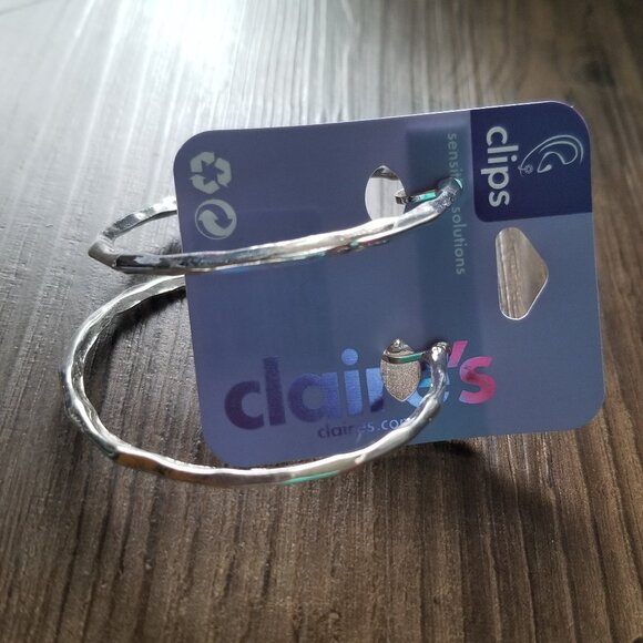 Claire's Clip-on Silver Hoop Earrings - Picture 2 of 7